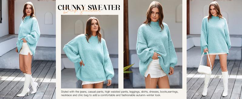 PiePieBuy Womens 2025 Trend Oversized Sweater - Mock Neck Batwing Sleeve Tunic Ribbed Knit Fall Top