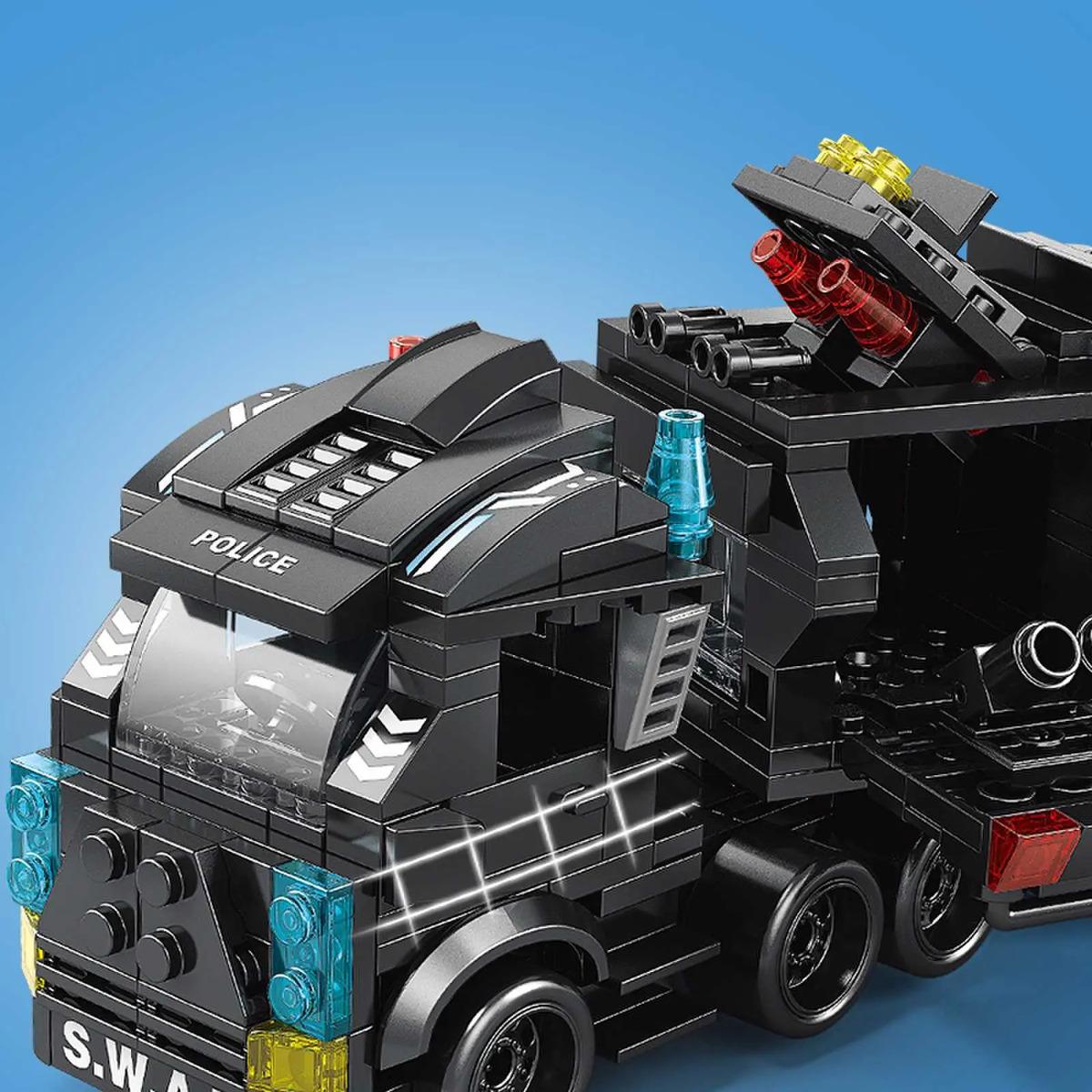 585PCS SWAT 8 IN 3 Police Station Truck Model Building Blocks City Machine Helicopter Car Figures Bricks Educational Toy For Children