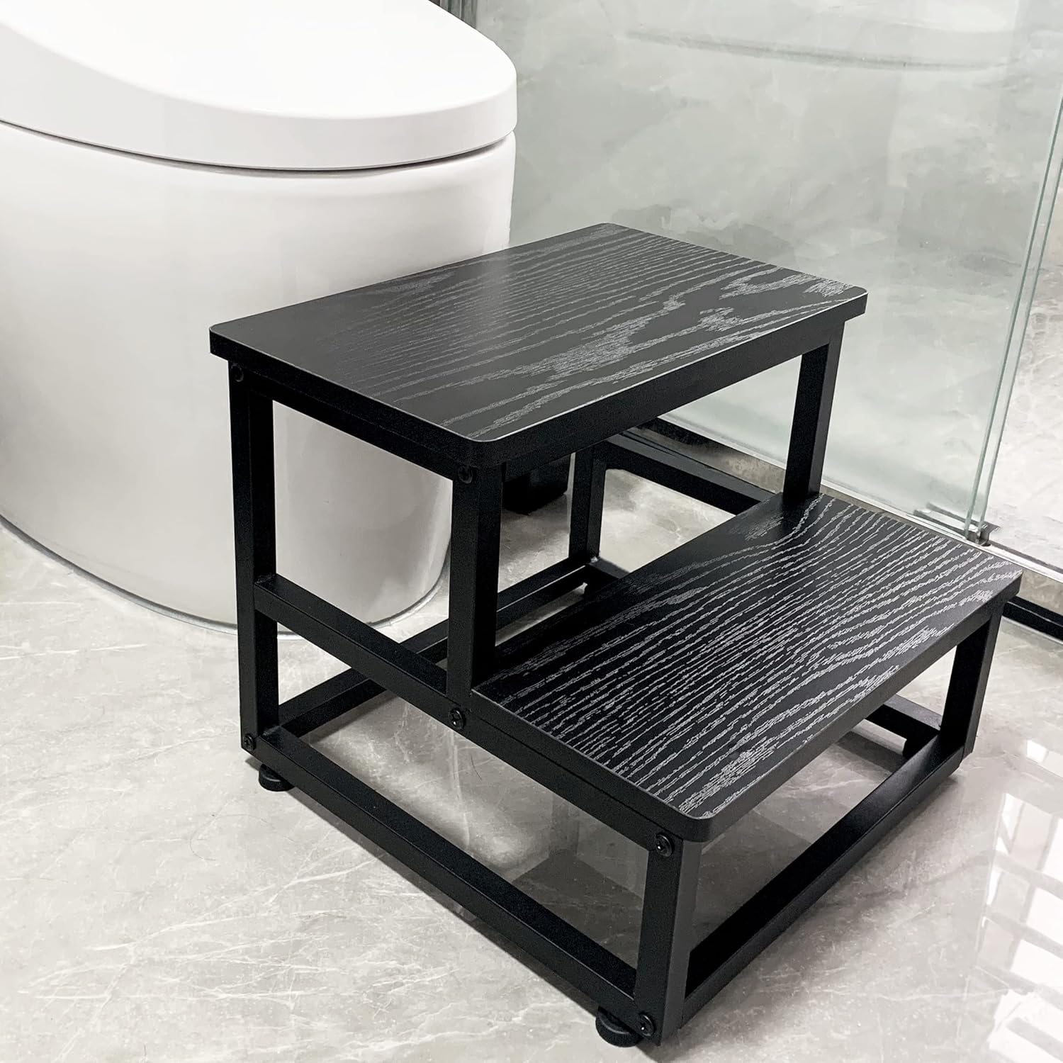 Step Stool, Bedside Steps for High Beds with Round Corners, 2 Steps Footstool for Adults, Metal and Stepping Stool for Kitchen Bedroom, Load 500 LB, Black Step Stool, Bedside Steps for High Beds with Round Corners, 2 Steps Footstool for Adults, Metal and Stepping Stool for Kitchen Bedroom, Load 500 LB, Black