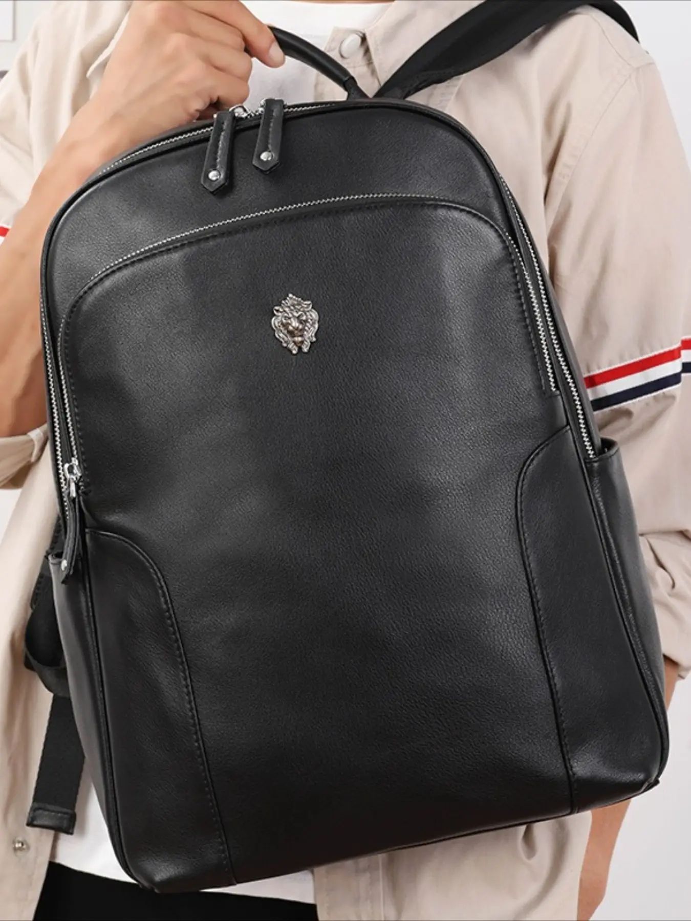 Simple new summer leather backpack men's backpack high sense large capacity cowhide business computer bag Leather Laptop Bag