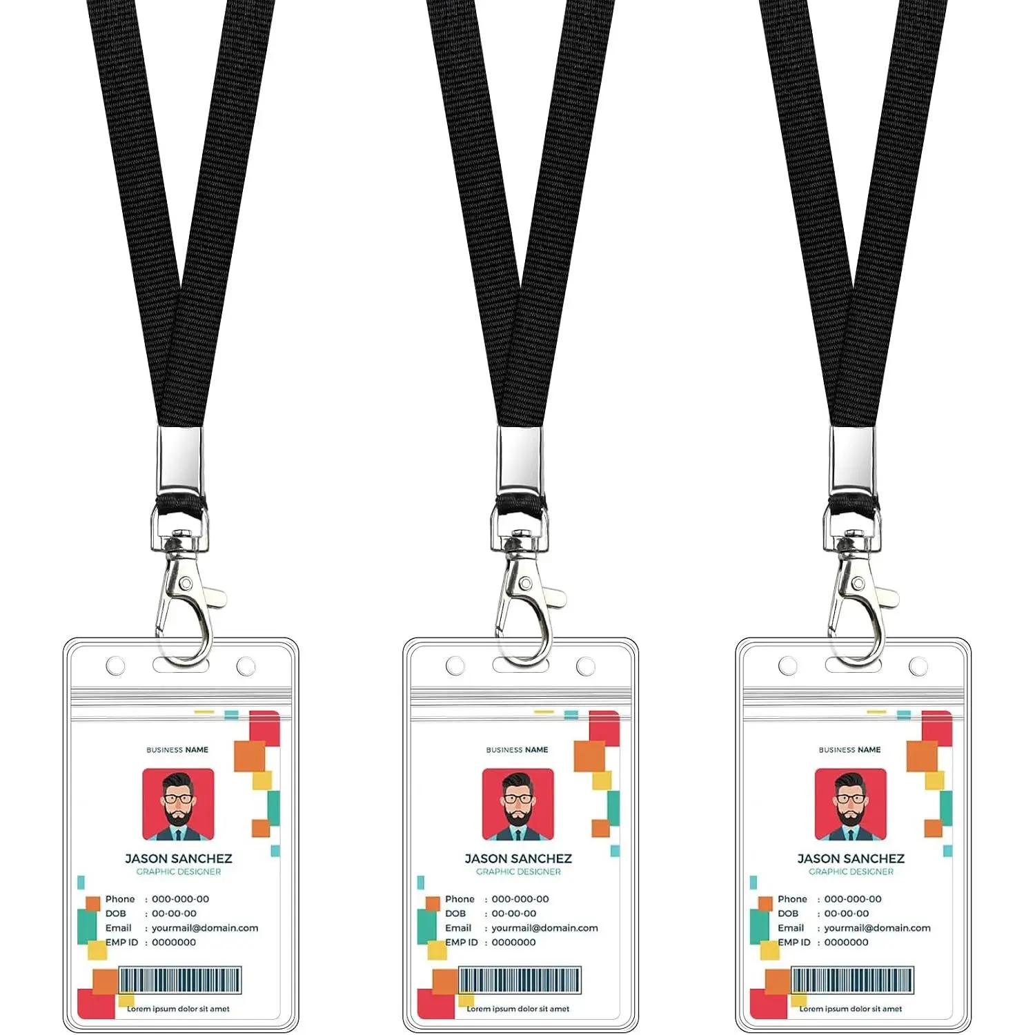 3 Pack Clear ID Badge Holder with Lanyard Black  Lanyards with Vertical  ID Badge Holder for Office, School, Travel