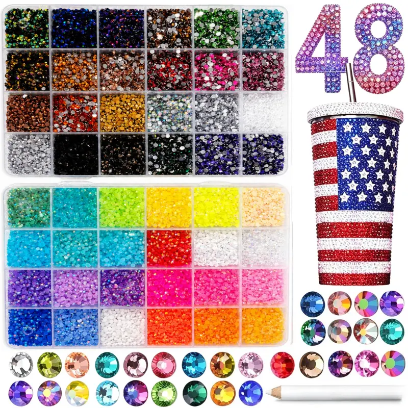 48000Pcs Rhinestones for Bedazzling,48 Colors Bedazzling Kit with Rhinestones for Crafting,3mm Gems Resin Jelly Flatback,Perfect for Nail Art, Diamond Art, Clothing bead tool gift gifted