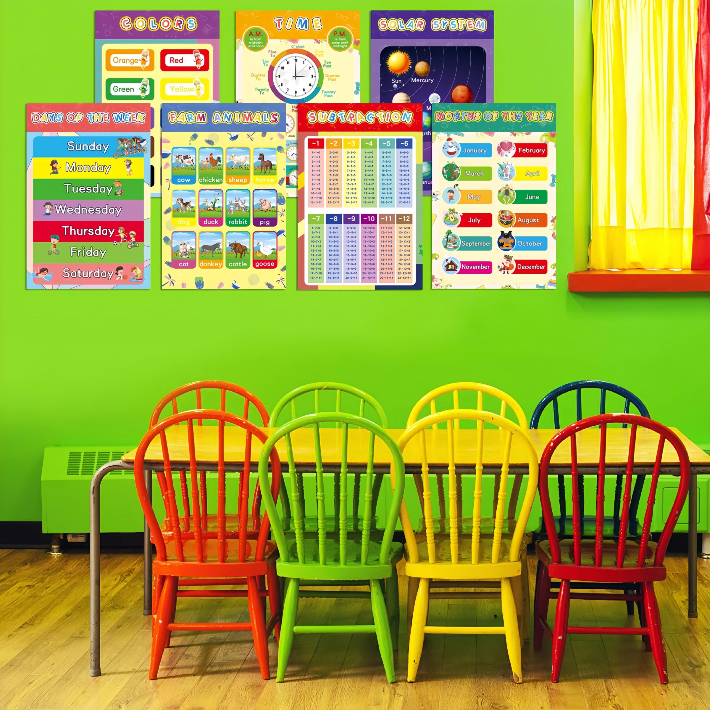 Pre-K Education Posters Set, 16 Pieces, Learn Abcs & Numbers, Engaging Classroom Decor, Perfect Back-To-School Classroom Setup, Classroom Supplies Charts