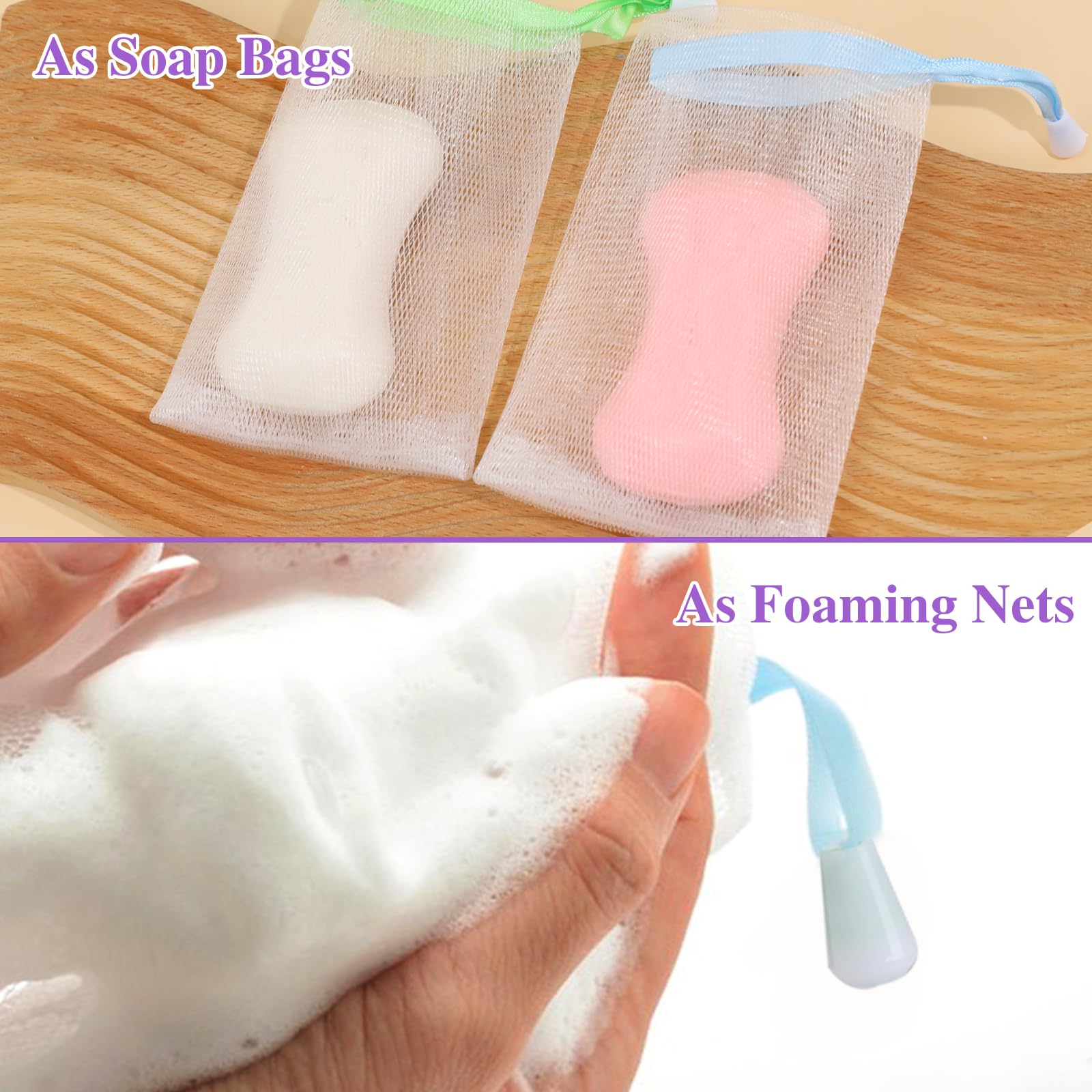 Random Color Exfoliating Soap Bag, Bubble Foam Net Bag with Drawstring, Soap Storage Bag for Shower Foaming & Drying