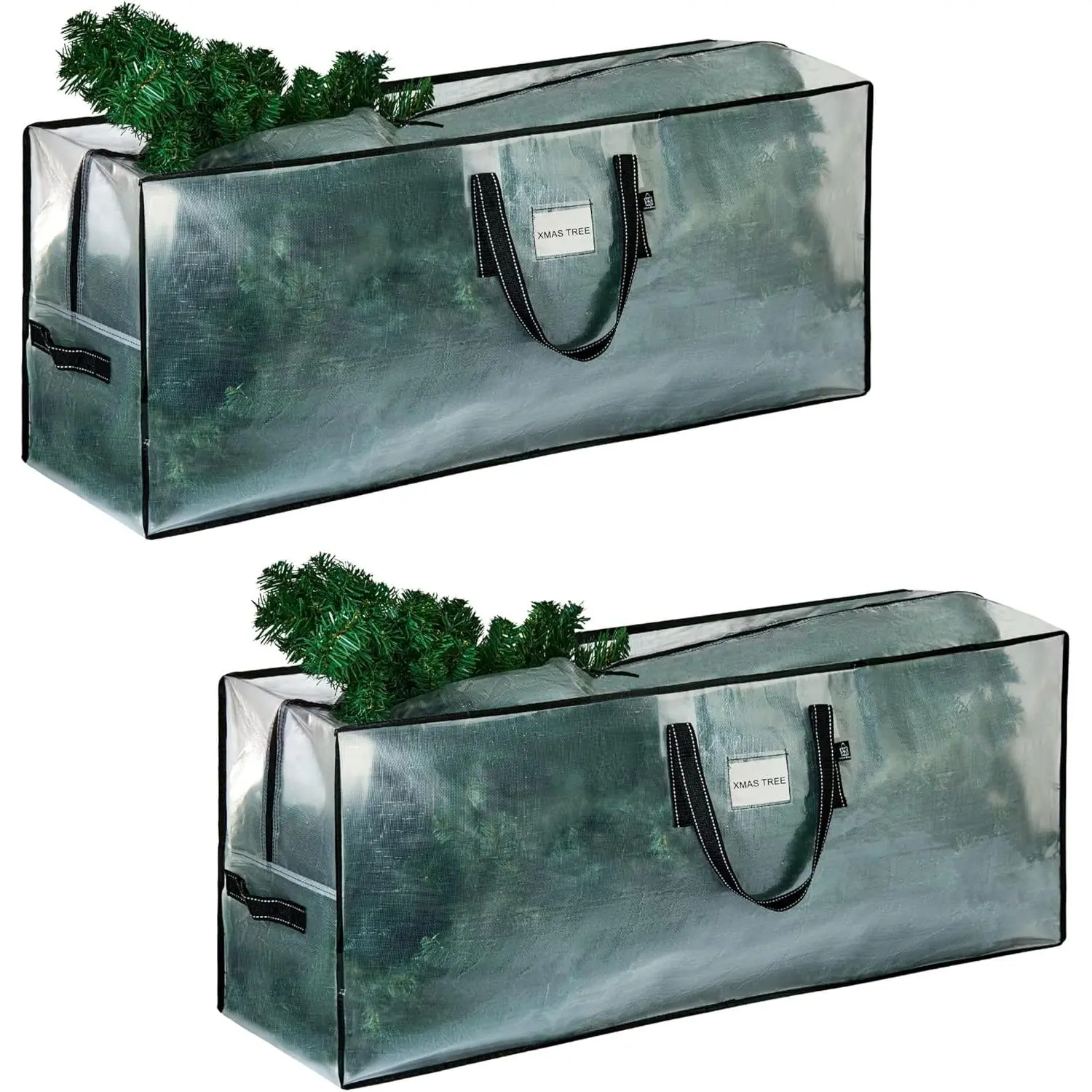 2 Pack Clear Christmas Tree Storage Bag - Fits 7.5 Ft Artificial Trees, Heavy Duty Large Bags with Zipper, Durable Handles, and Labeling Card Slot, Alternative to Storage Boxes with Lids (2 Pack)
