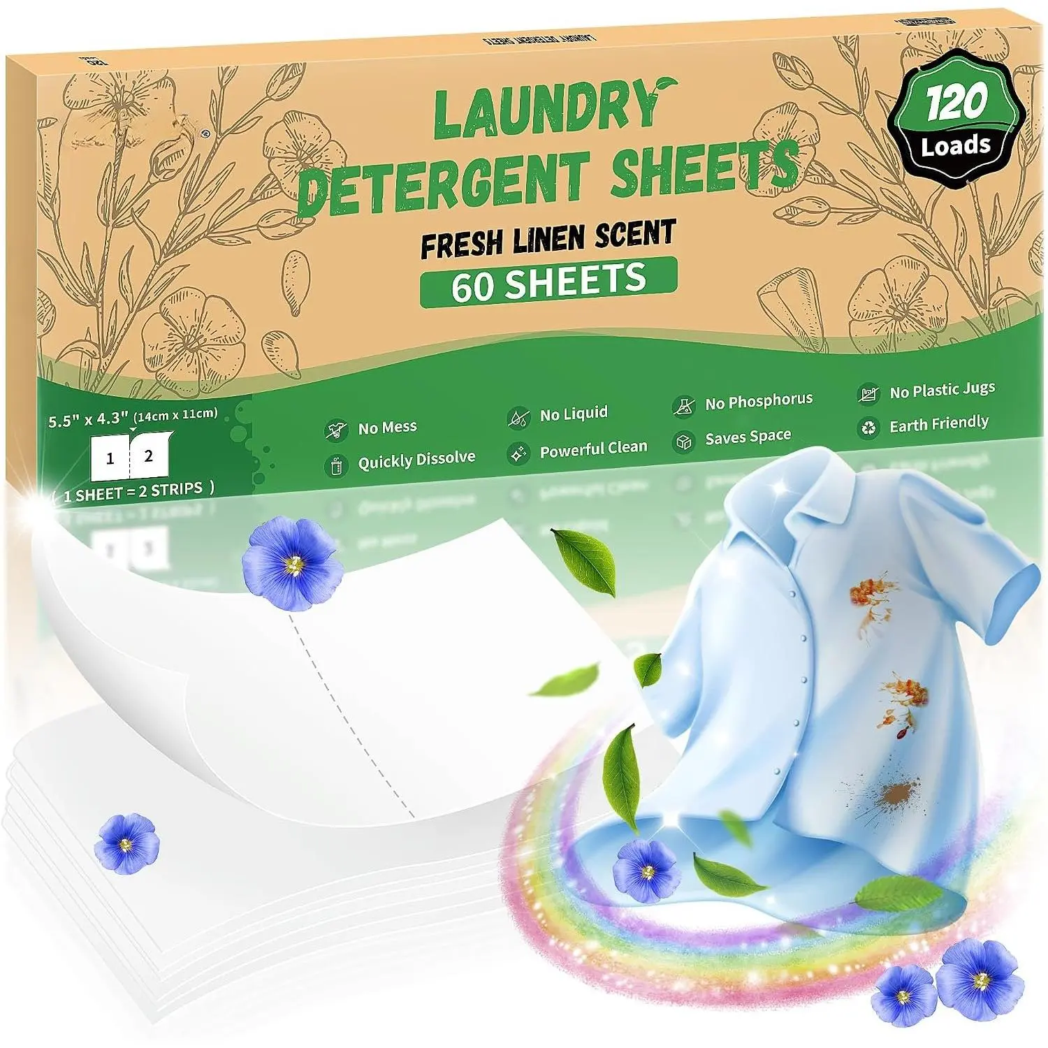 Laundry Detergent Sheets -  Linen 120 Loads Laundry Sheets Detergent, Bulk Travel Laundry Detergent  &   Detergent Sheets Strips Laundry Soap Sheets