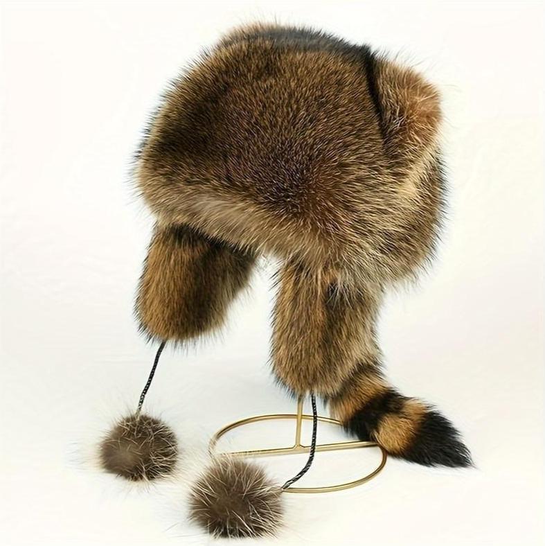 2025 New Raccoon Tail Y2K Hat - Detachable Fluffy Earmuffs - Hypoallergenic Machine-Washable Winter Beanie