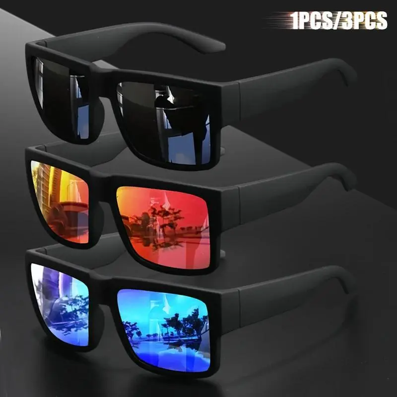 XUH Men's Retro Square PA Frame Sunglasses, 1 & 3 Packs, Thick Sturdy Frame, Anti-Glare Polarized Lenses, UV400 Shield, Ideal for Driving, Hiking & Daily Outdoor Wear, Anti-Glare Lenses, Retro Look, All Seasons