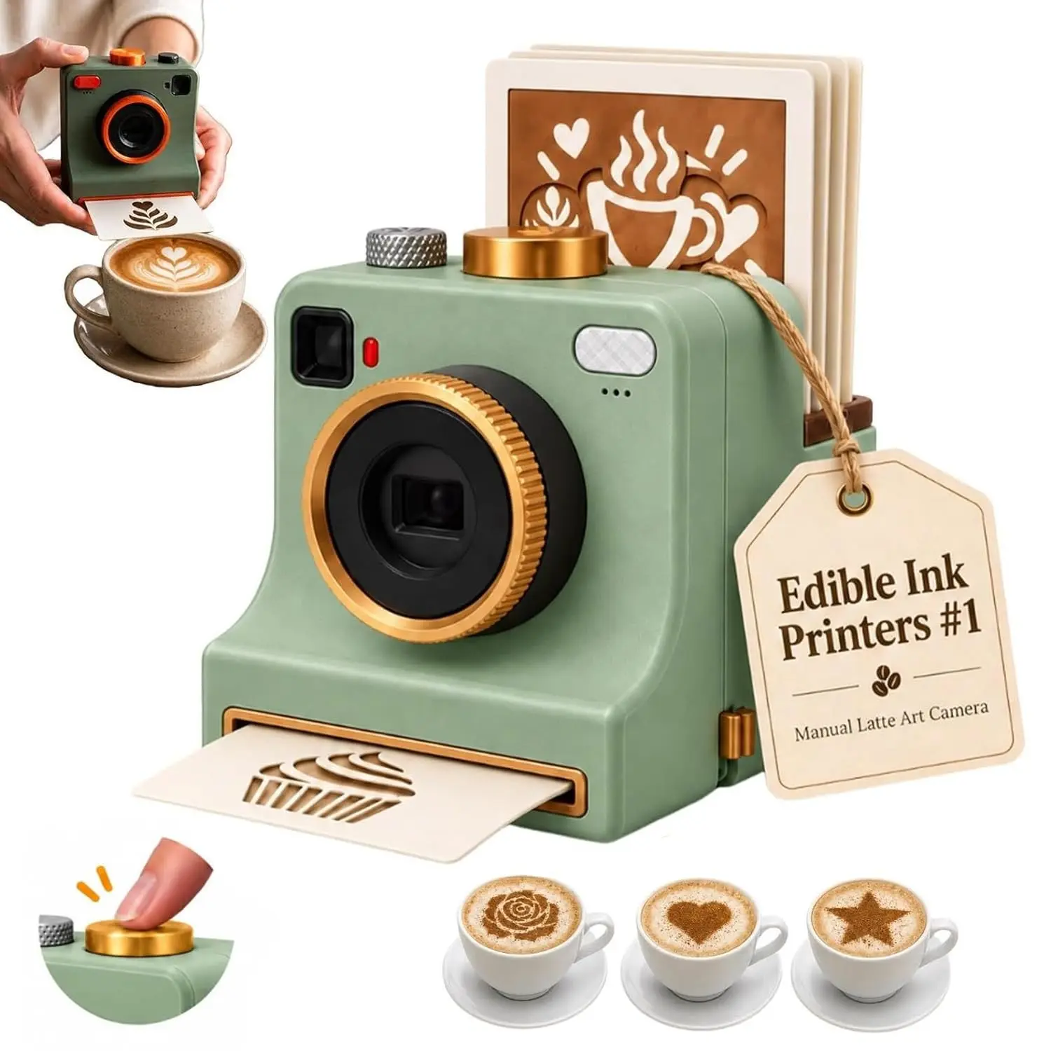3D Printed Coffee Latte Art Camera, One-Button Coffee Template Printer, Multiple Templates for Cappuccino, Hot Chocolate, Home Café Use, Coffee Making Tools
