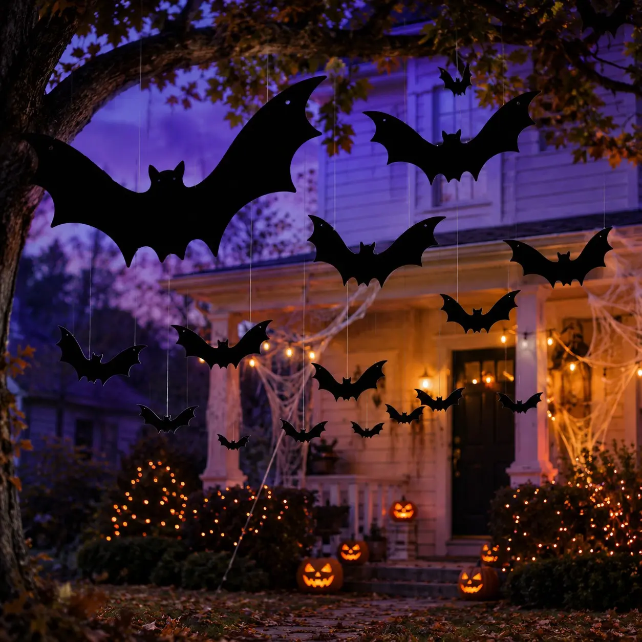 18pcs 3D Realistic Hanging Bats, Large Flying Bat Decorations, Halloween Yard, Porch & Indoor Outdoor Party Decor