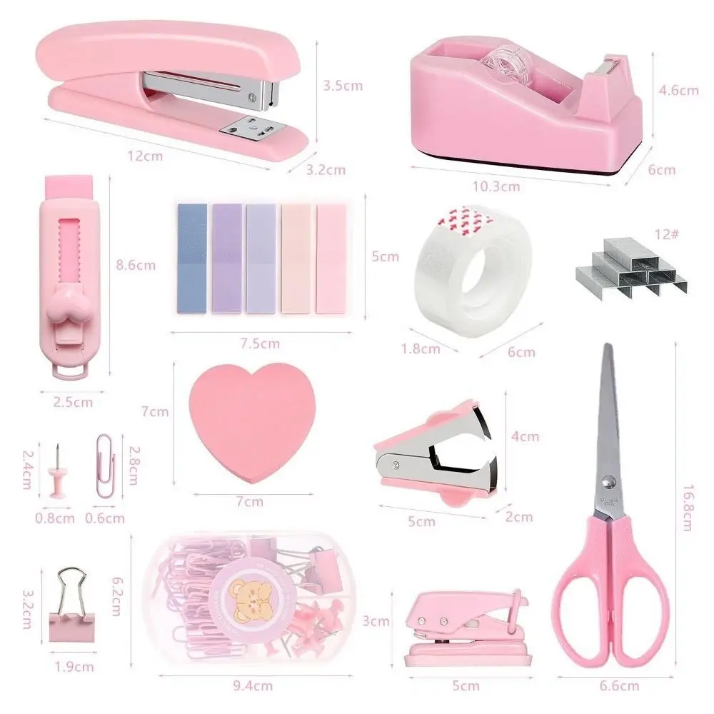 Macaron Color Stapler Set, Office Desk Supplies, Scissors, Puncher, Tape, Staples, Essential Stationery Tools for Workspace Organization