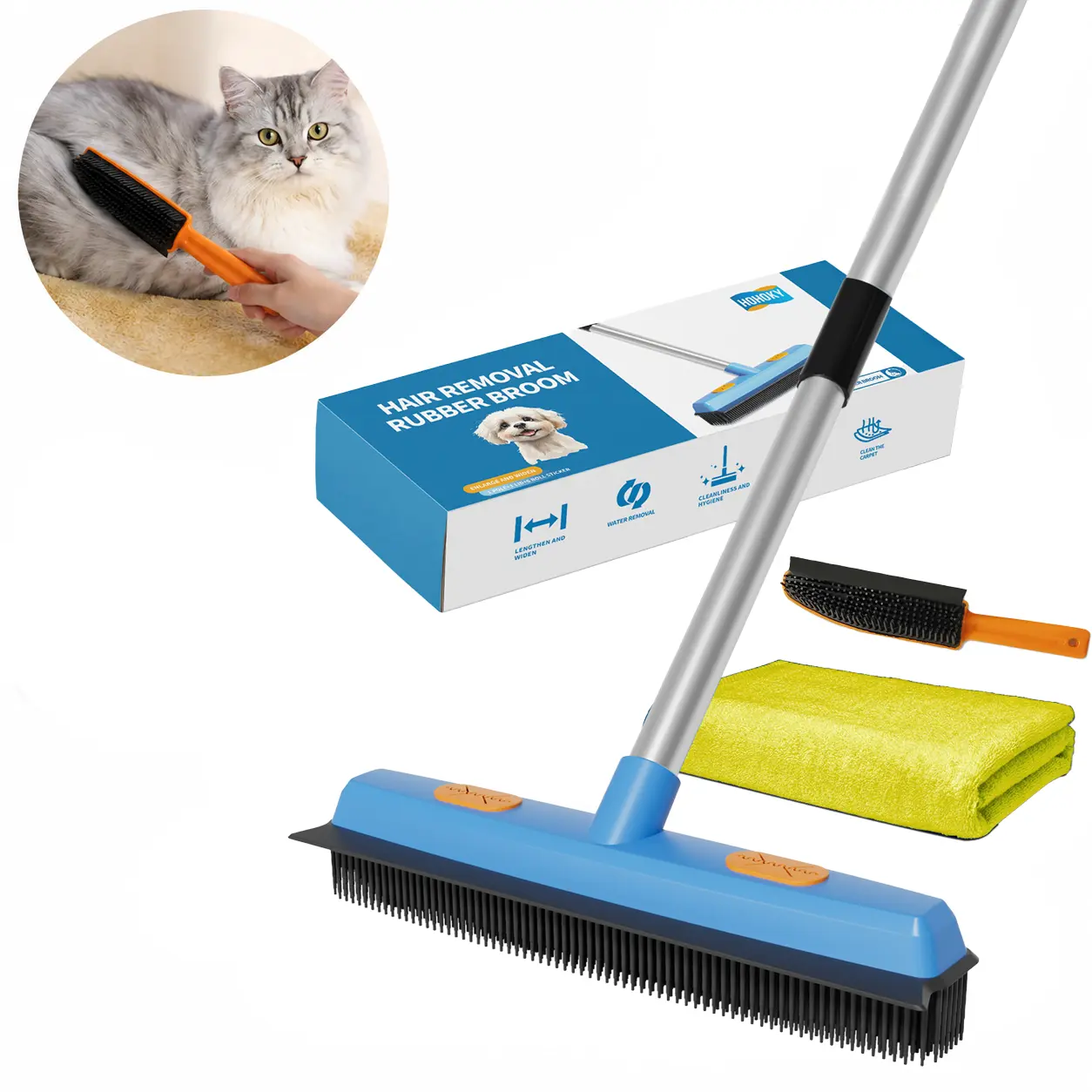 Pet Hair Removal Mop, Carpet Sweeper for Dog & Cat Hair, Hair Remover Brush, Fur Removal Broom, Hair Absorber, Lint Roller