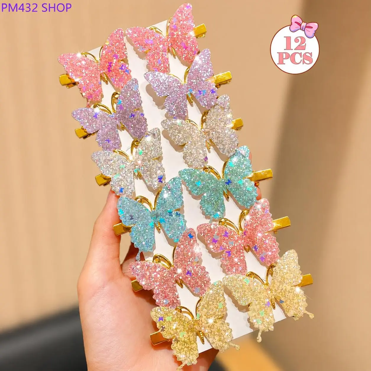 12pcs Colorful Shiny Butterfly Hair Clip Set - Fashion Hair Accessories for Cute Girls, Enhances Sweet Elegant Styling, Suitable for School, Parties, Ideal Gift