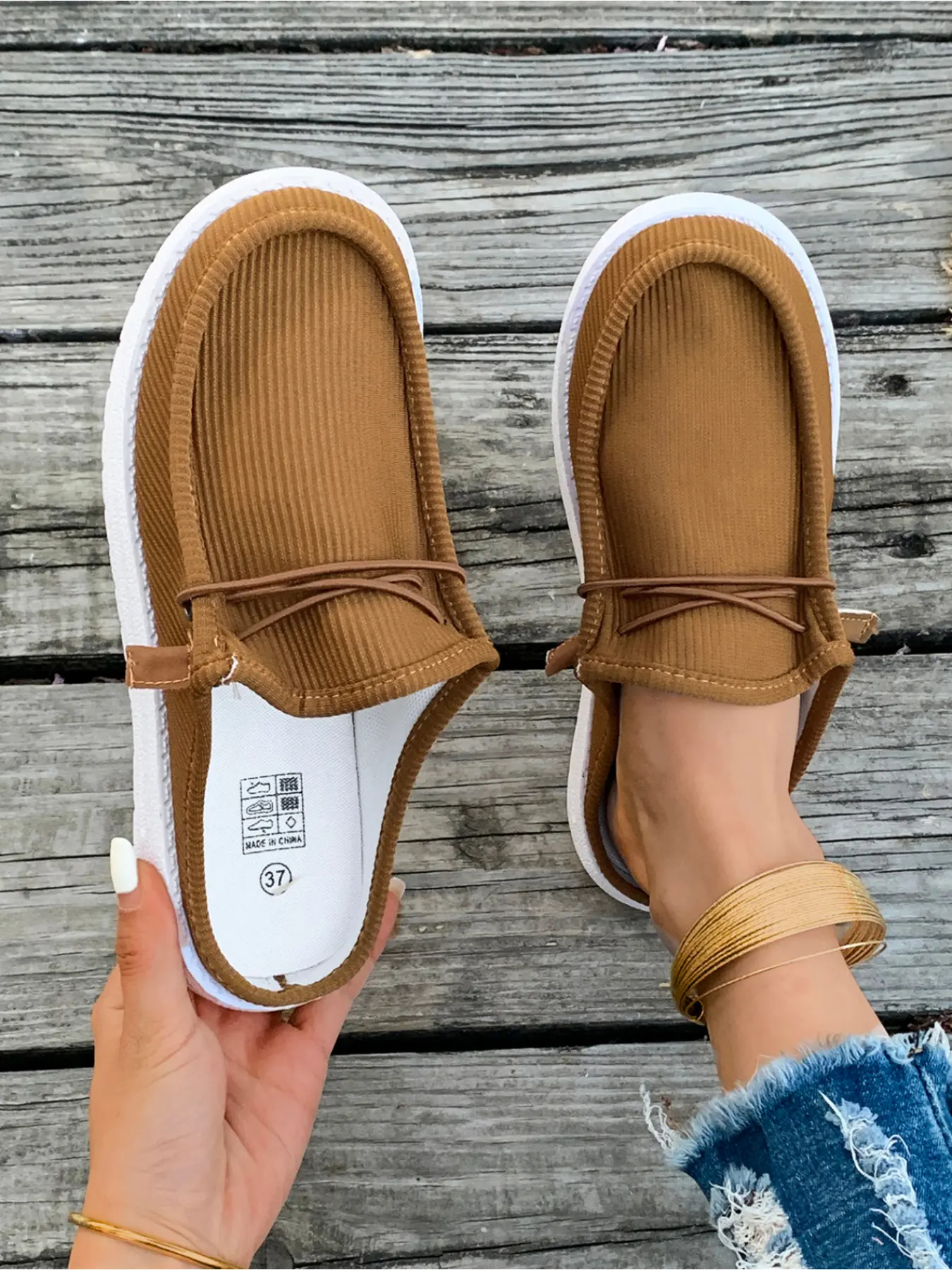 Women's Corduroy Mule Sneakers, Slip-On Backless Loafers, Comfortable Casual Rubber Shoes for Daily Wear, Multi Colors Available