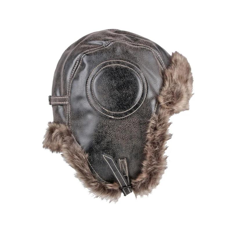 Unisex Winter Ushanka Hat Trapper Aviator Trooper Earflap Warm Faux Fur Leather Waterproof Ski Hat Bomber Cap Ear Protectors Hat
