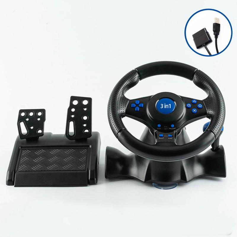 3-in-1 Racing Game Wheel /Winter Vacation At Home Must-Have 3-in-1  Gaming USB Plug & Play Desktop Adsorption Compatible with PC/PS2/PS3/Xbox360 Console Controller Accessory