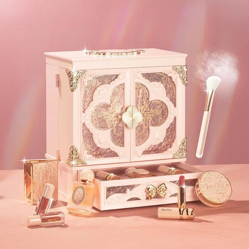 Butterflies & Blossoms" Luxury Vanity Table Set - An Elegant Makeup Desk with Mirror, Exquisite Gift Box for Her, Beauty Vanity Set