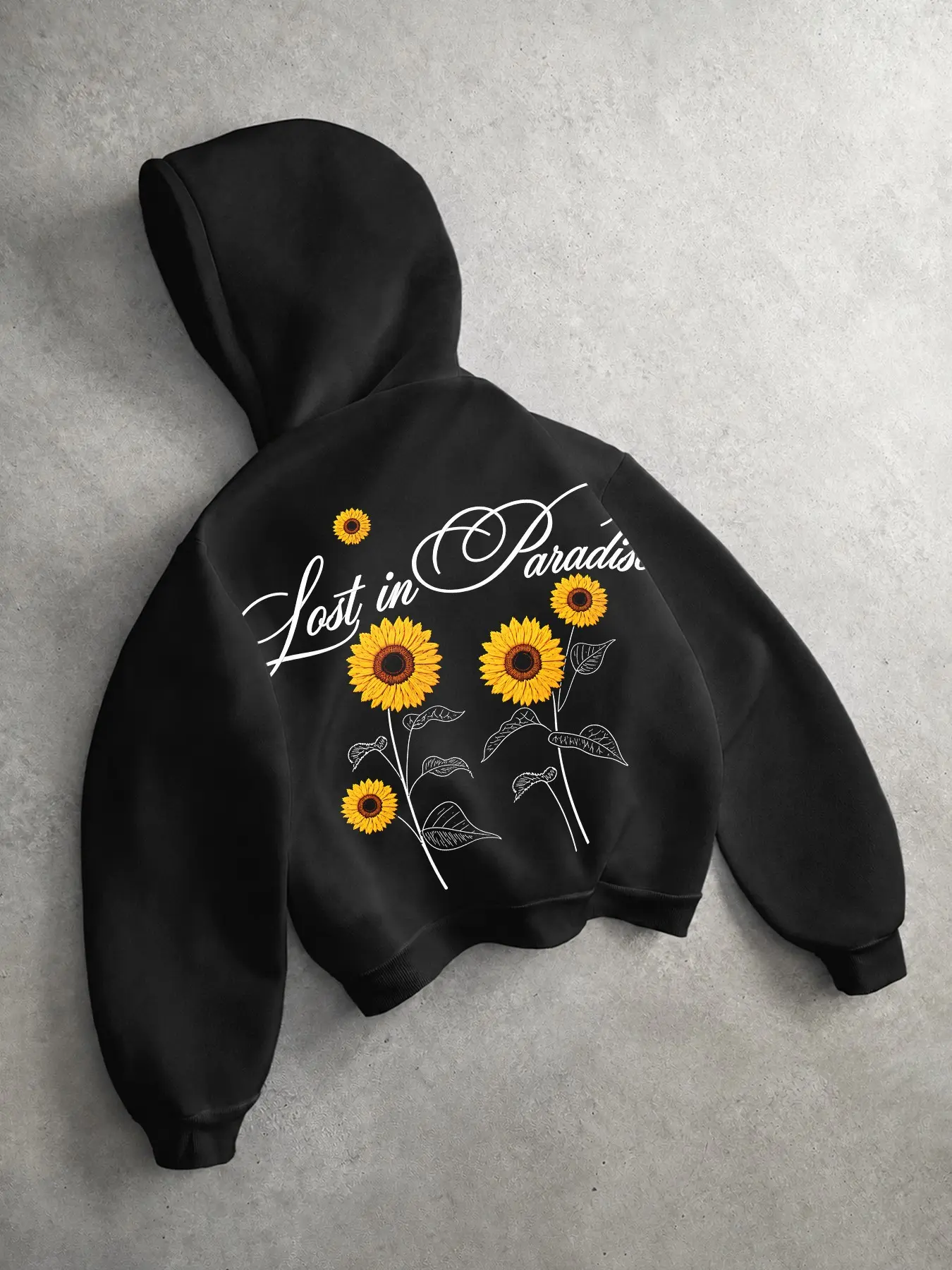Men's Sunflower Letter Print Hooded Pullover, Fall Winter Casual Long Sleeve Jersey, Comfortable Loose Fit Outdoor Fashion