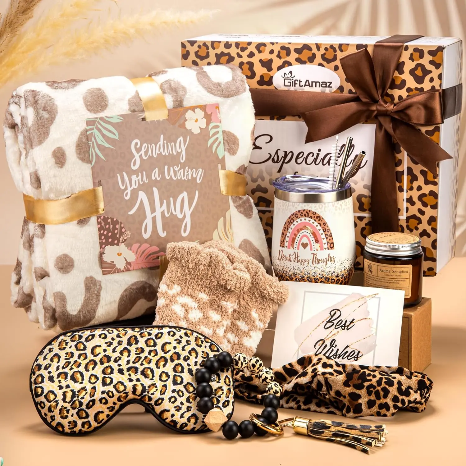 Leopard Gifts for Women, Self Care Gift Get Well Soon Gift Basket, Include Leopard Print Tumbler Cup & Leopard Blanket, Care Package Birthday Box Set for Women Girl Friend Wife Mom