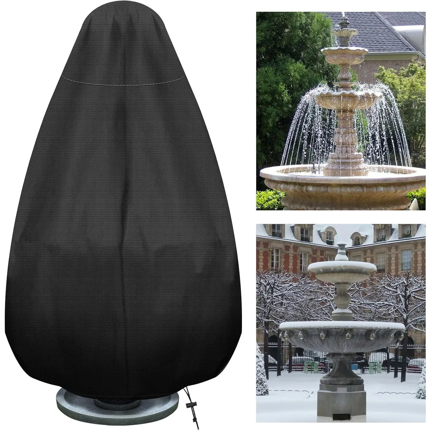 68Hx48D''Fountain Cover, 420D Oxford Cloth Garden Statue Cover,Fountain Protector with Drawstring Weather Resistant for Winter Outdoor Patio Fountain