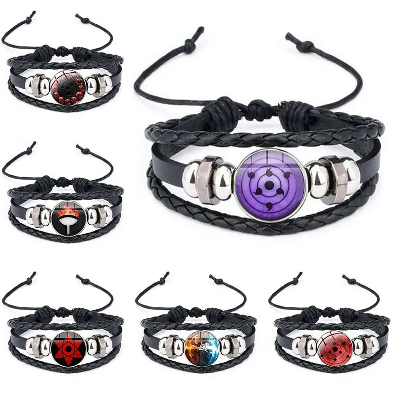 3pcs Anime Sharingan Eye Bracelet Vintage Figure Leather Bracelets Goth Fashion Bangle For Fans Men Jewelry Gifts