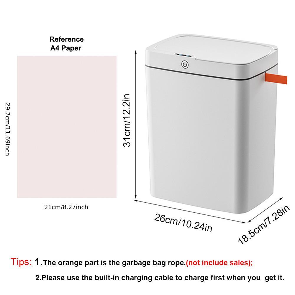 14L Compact Capacity Automatic Sensor Trash Can, Rechargeable Smart ABS Material Trash Can with 2 Counts Hook & 20pcs Garbage Bag, Suitable for Office, Home, Bedroom, Living Room, Kitchen, Bathroom