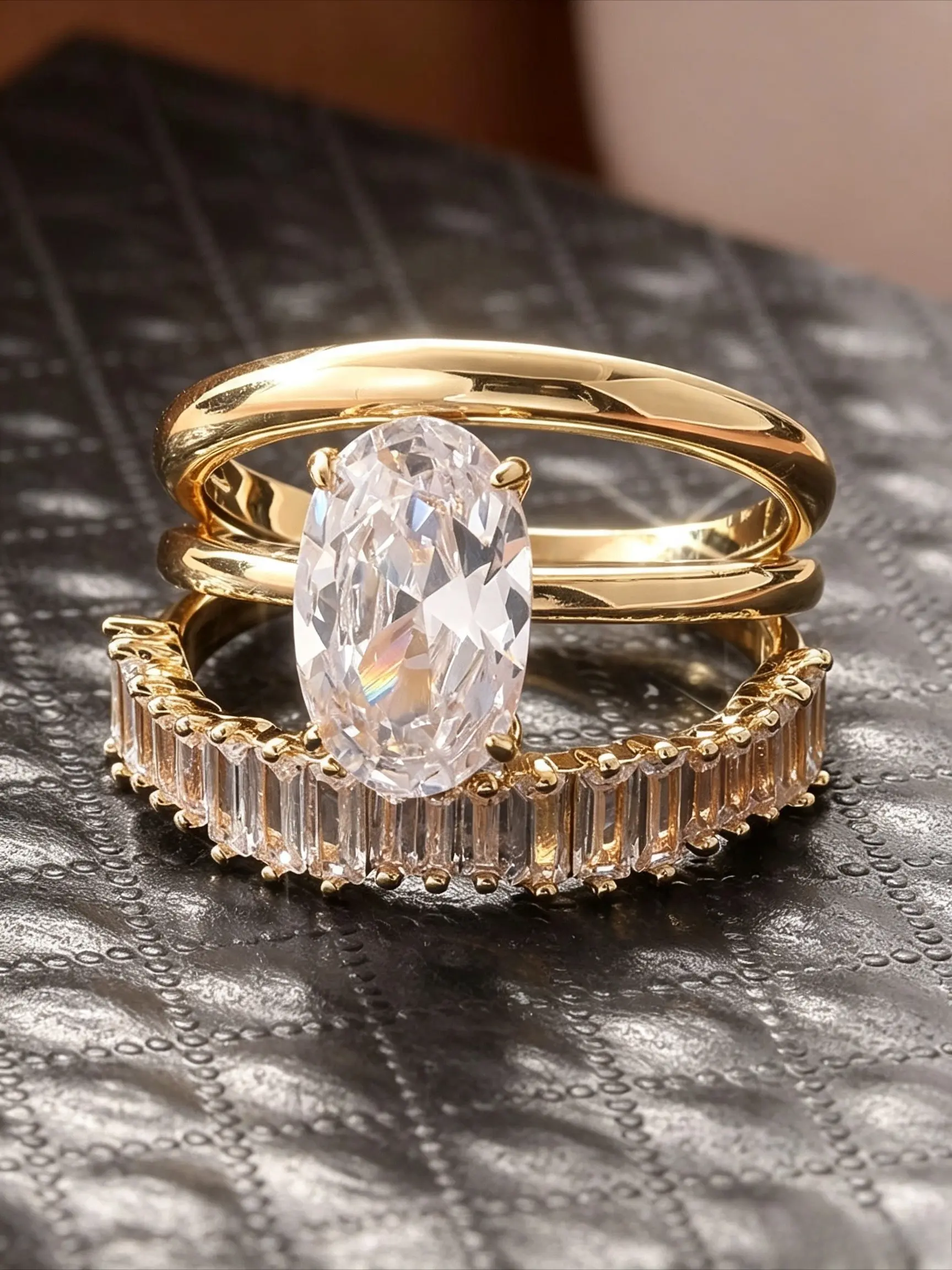 Affordable Luxury Style: Minimalist Zirconia Stacked Elegant Ring Set (3-Piece) for Women—Trendy, Niche Design, Sophisticated Look, Perfect for Dances, Banquets, Parties, and Commuting—Exquisite and Versatile Rings