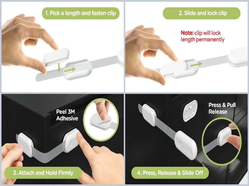 Baby Proofing Child Safety Locks (2 Pack) - The Safest, Quickest and Easiest 3M Adhesive Cabinet Latches, No Screws & Magnets, Multi-Purpose for Furniture, Kitchen, Ovens, Toilet Seats