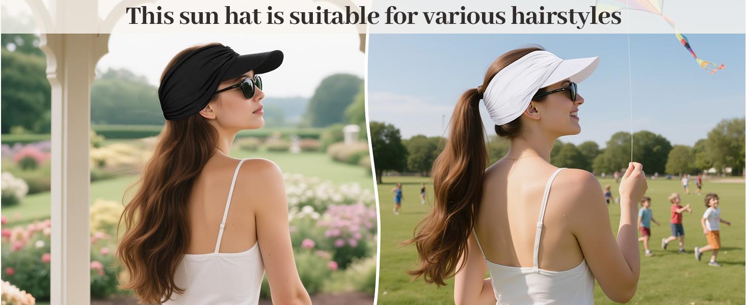 Women's UPF 50+ UV Protection Sun Visor Hat| SunSafeTok That Girl Aesthetic High Ponytail Wide Brim Hat| Birthday Gift for Her Beach Golf Hiking Outdoor Daily Casual Wear