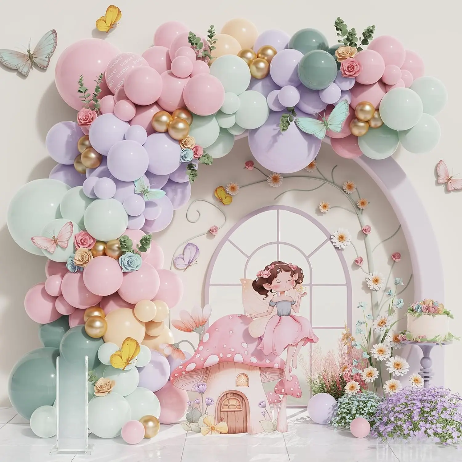 Fairy Wonderland Balloon Arch Garland Kit,160Pcs   Blue Dusty Green  Balloons for Girls Fairytale Spring Garden  Party Bride  Shower