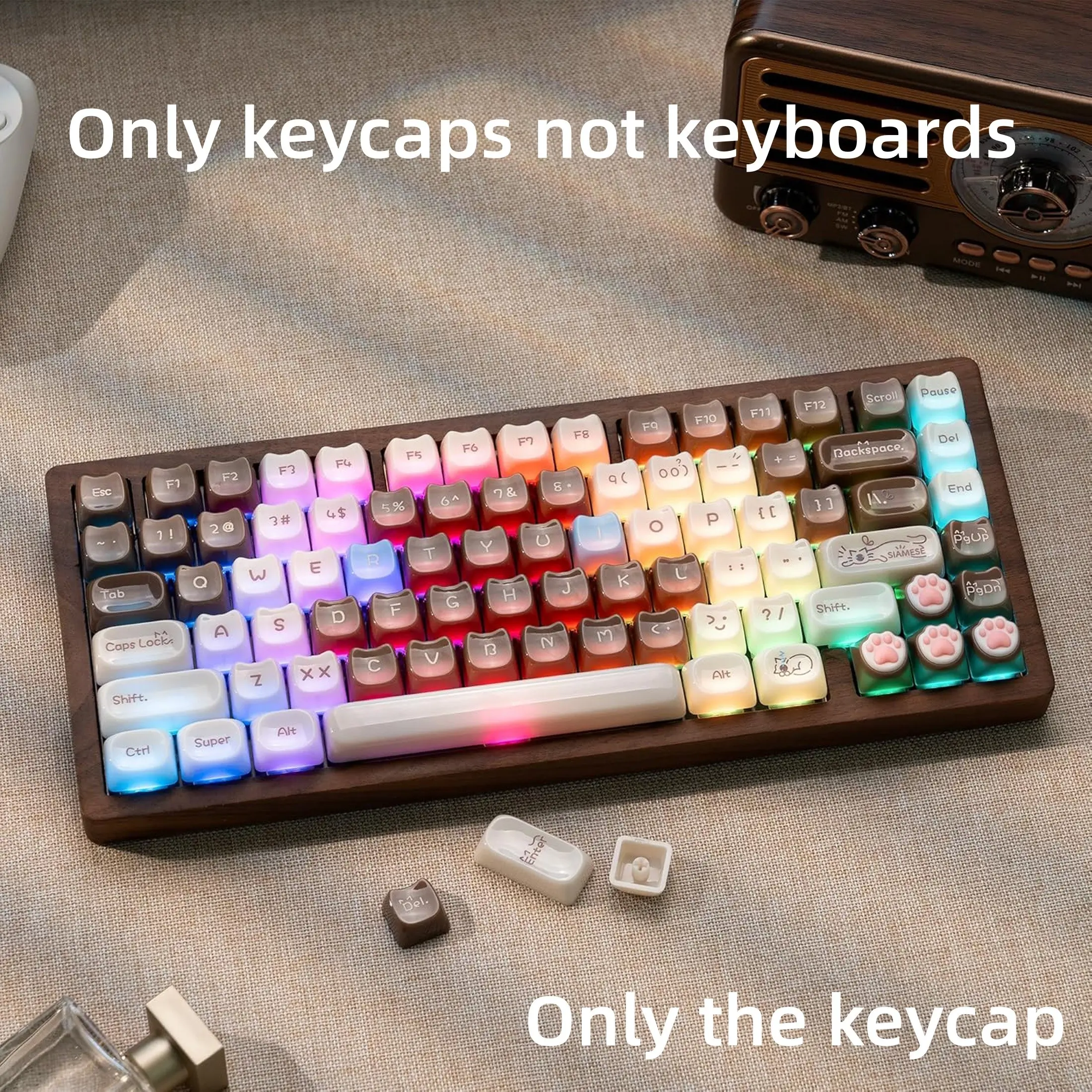 Jelly Keycaps - Cute Jade Keycaps, Siamese Cat Ceramic Keycap 60 65 75 100 Percent, Mao Profile, Custom Keycap 148 Keys Set for 100%, 75%, 65%, 60% Mechanical Keyboard