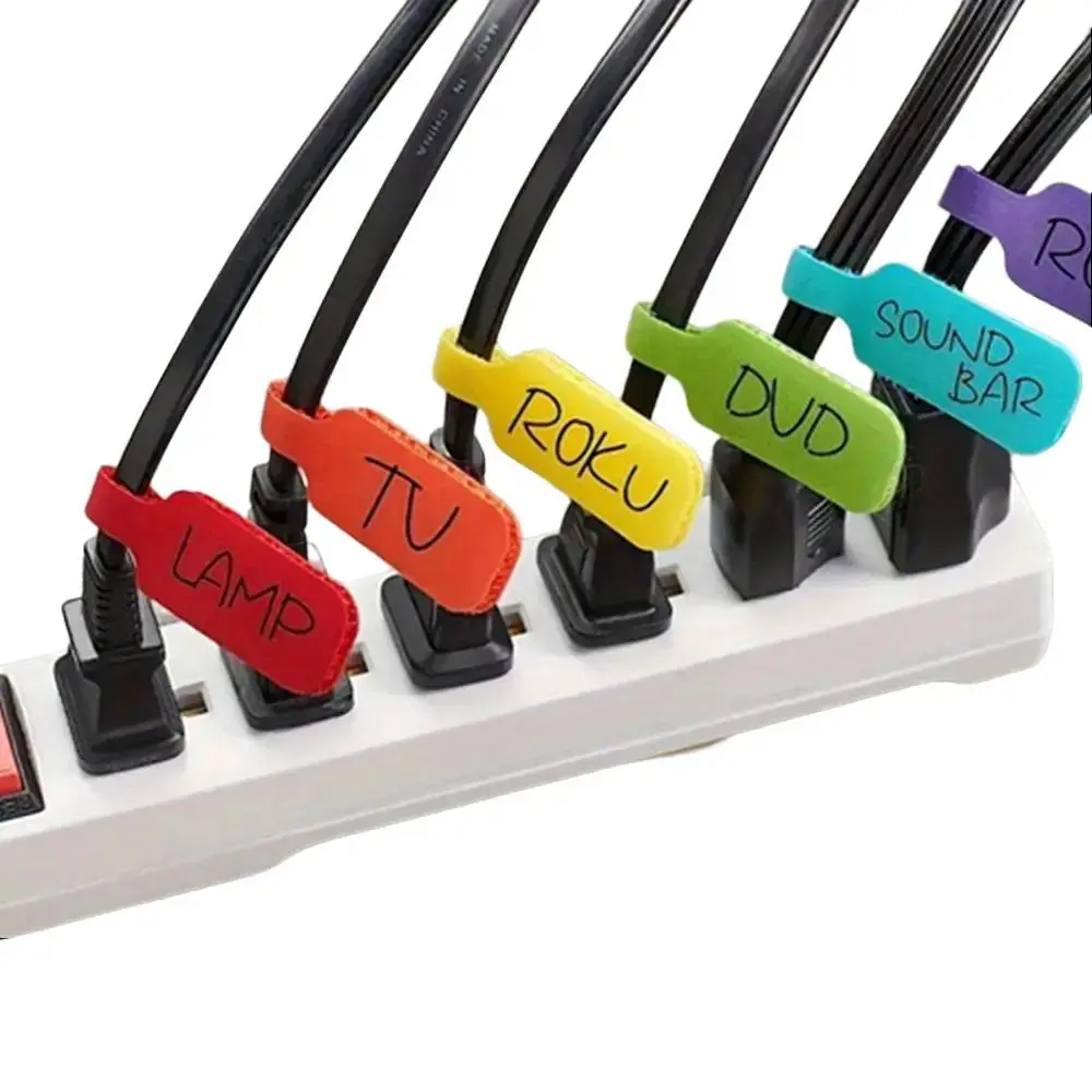 16 Pcs Nylon Fabric Writable Self-Locking Cable Straps - Color-Coded, Hook-and-Loop, Adjustable, Reusable, Durable Cord Organizer for Desk, Home Labeling & Office Cord Management, Office Supply Organizer