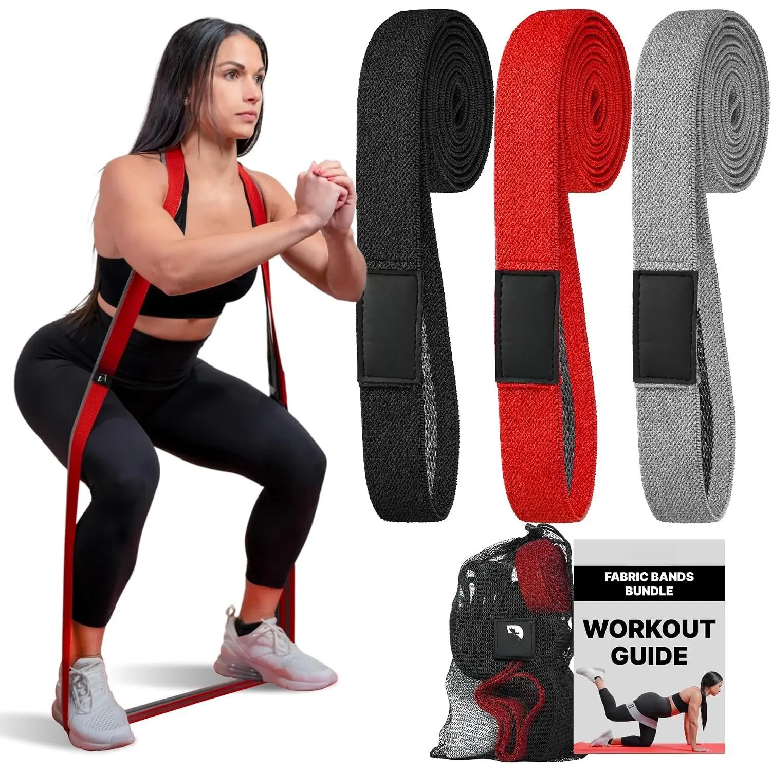 Fabric Resistance Bands for Full  Exercises - Non-Slip Thick Cloth Stretch Band for Squats, Lunges & Bicep Curls - Long Resistance Bands for Working Out - Booty Band for Men & Women