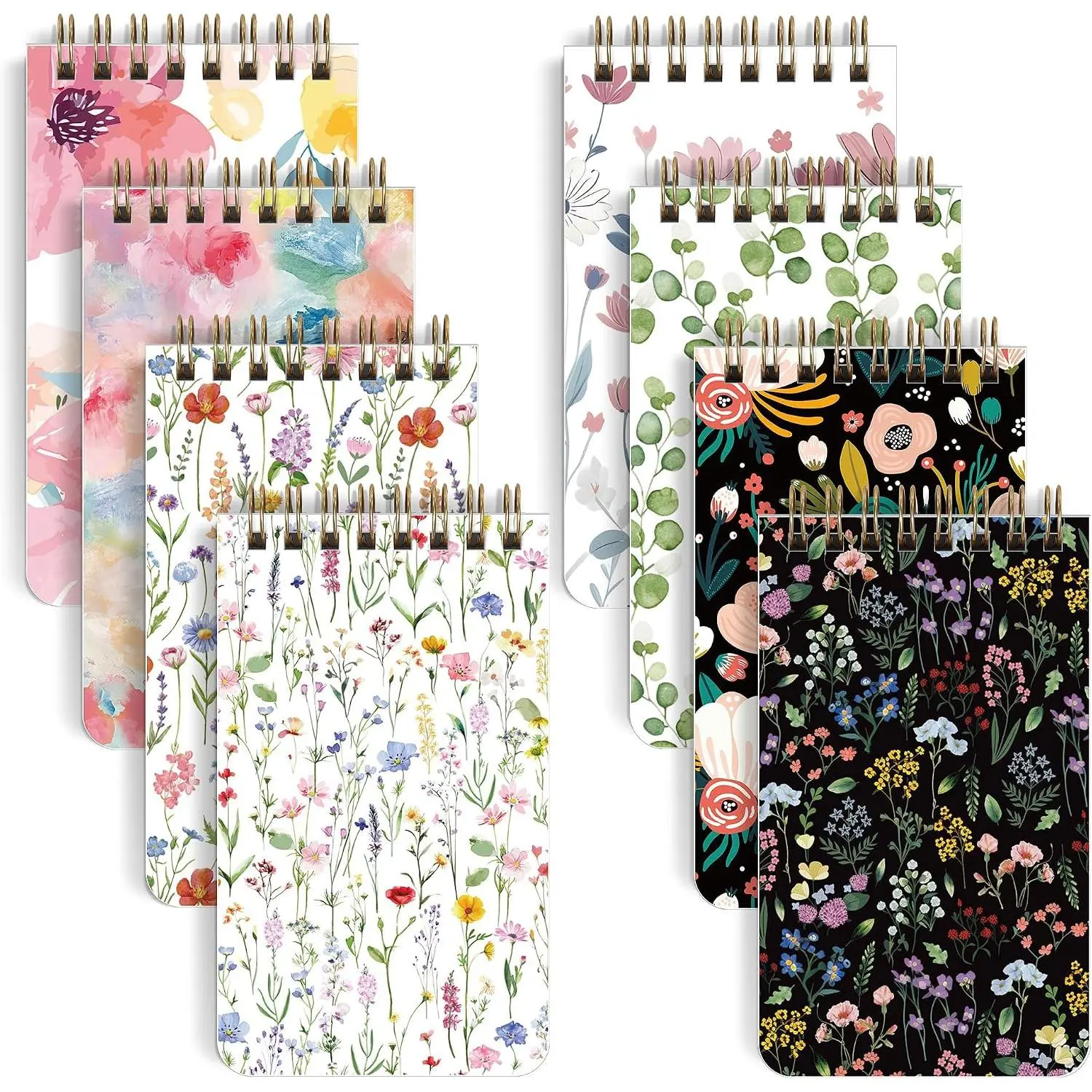 8-Pack 3x5 In Lined Pocket Notebooks, Aesthetic Cover Spiral Mini Notepads, Office Stationery for Work/School Essentials, Lined Pages