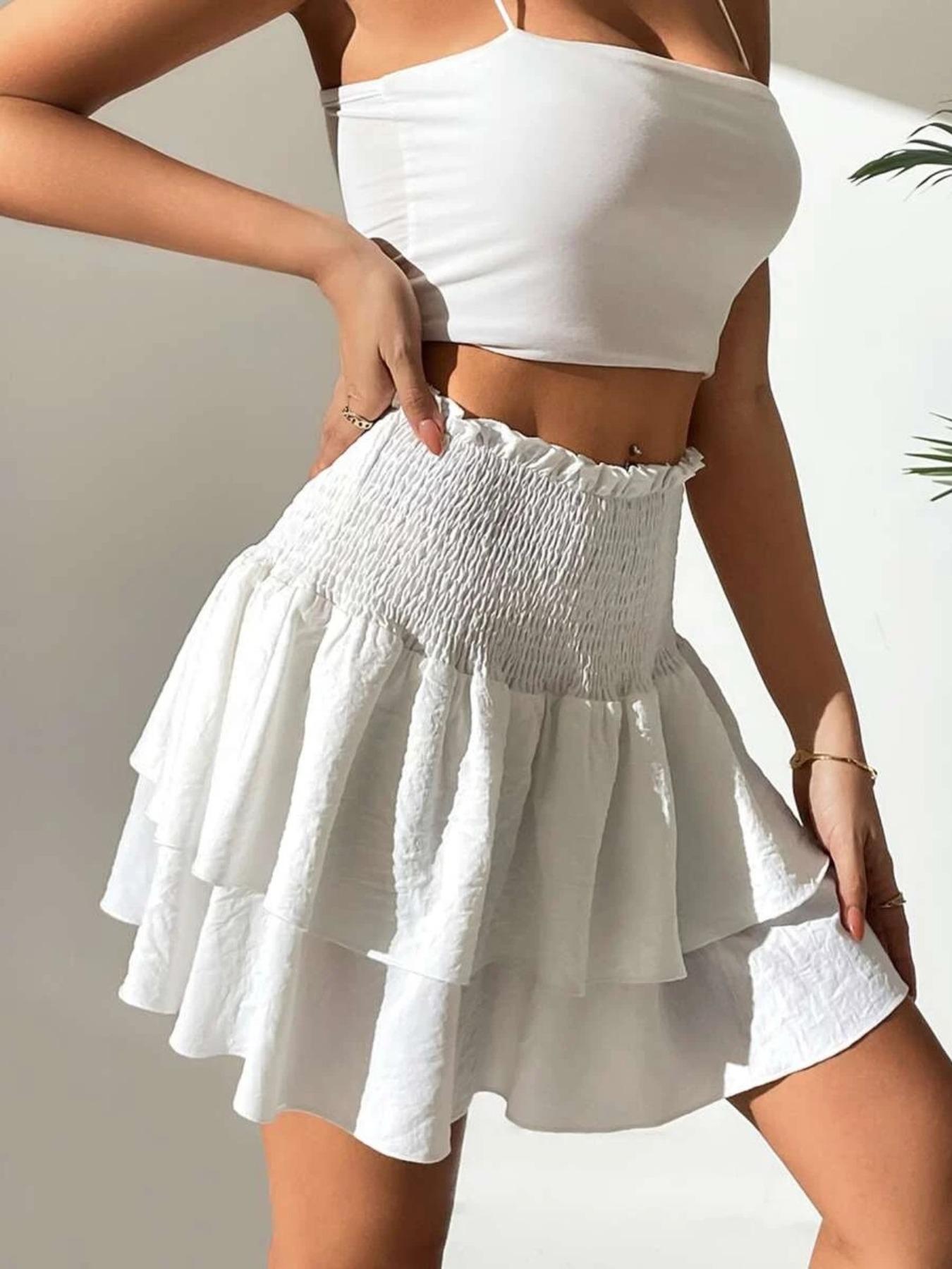 Women's Plain Woven Ruffle Trim High Waist Skirt, Casual Fashion Skirt for Daily Outdoor Wear, Ladies Bottoms for Spring & Fall