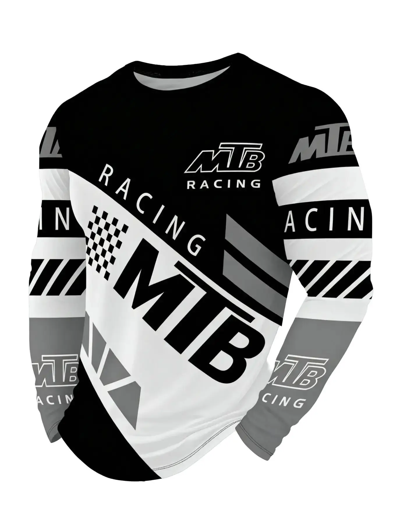 Men's Mountain Biking Style Long Sleeve T-Shirt with Gradient Color Blocking, MTB Letter Print, Breathable and Quick-Drying Outdoor Sports Top for Men and Women, All-Season Casual Activewear