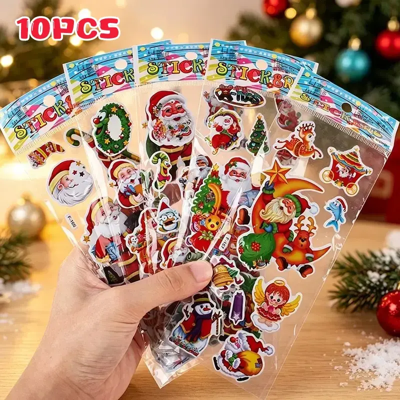 10 Christmas Bubble Stickers, Peel-And-Stick Reward Stickers, Santa Claus Stickers, Early Learning Rewards, Kids' Gifts, Crafts, Party Bags, Stocking Fillers, Sticker Packs