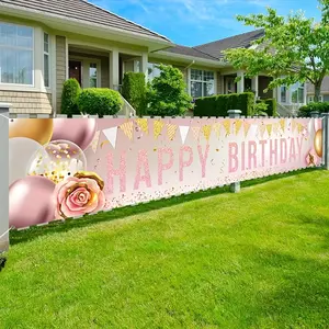 2D Flat Rose Gold Happy Birthday Yard Banner, Elegant Women's Party Decoration with 4 Pre-Punched Holes, No Electricity Needed for Indoor Outdoor Celebration
