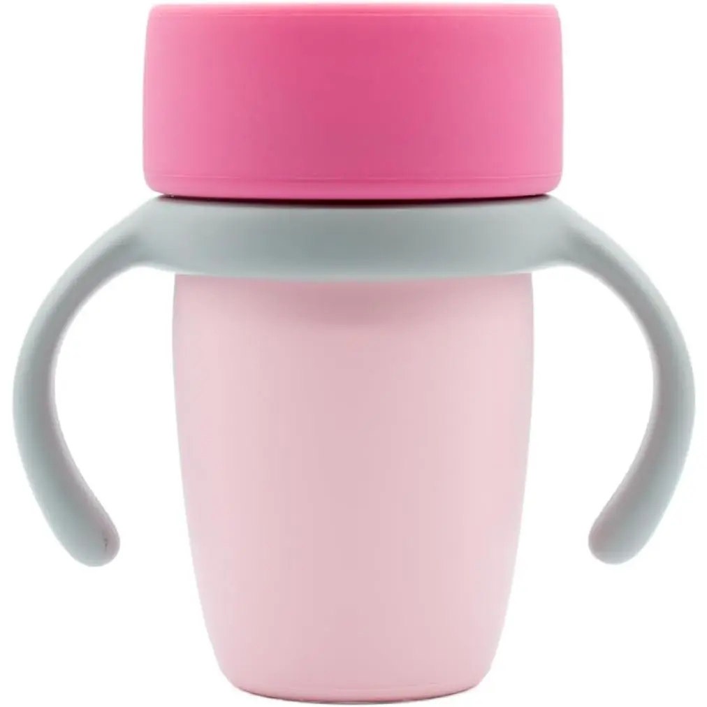 Baby Training Cup - Silicone Sippy Cup with Removable Handles  Weaning Off Bottle - Transition Spill-Proof Toddler Cups - No-Spill Design (Pastel Pink/Pink/Light Gray)
