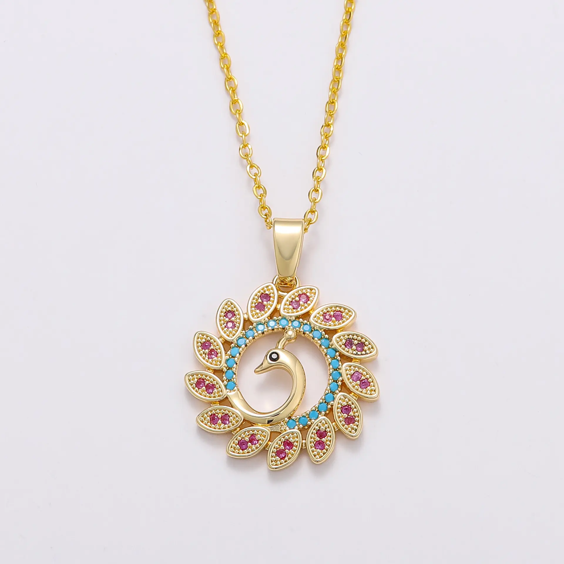 Peacock Pendant Necklace for Women, High-End, Non-Fading, Colorful Gemstone, 18K Plated Choker Jewelry Accessory