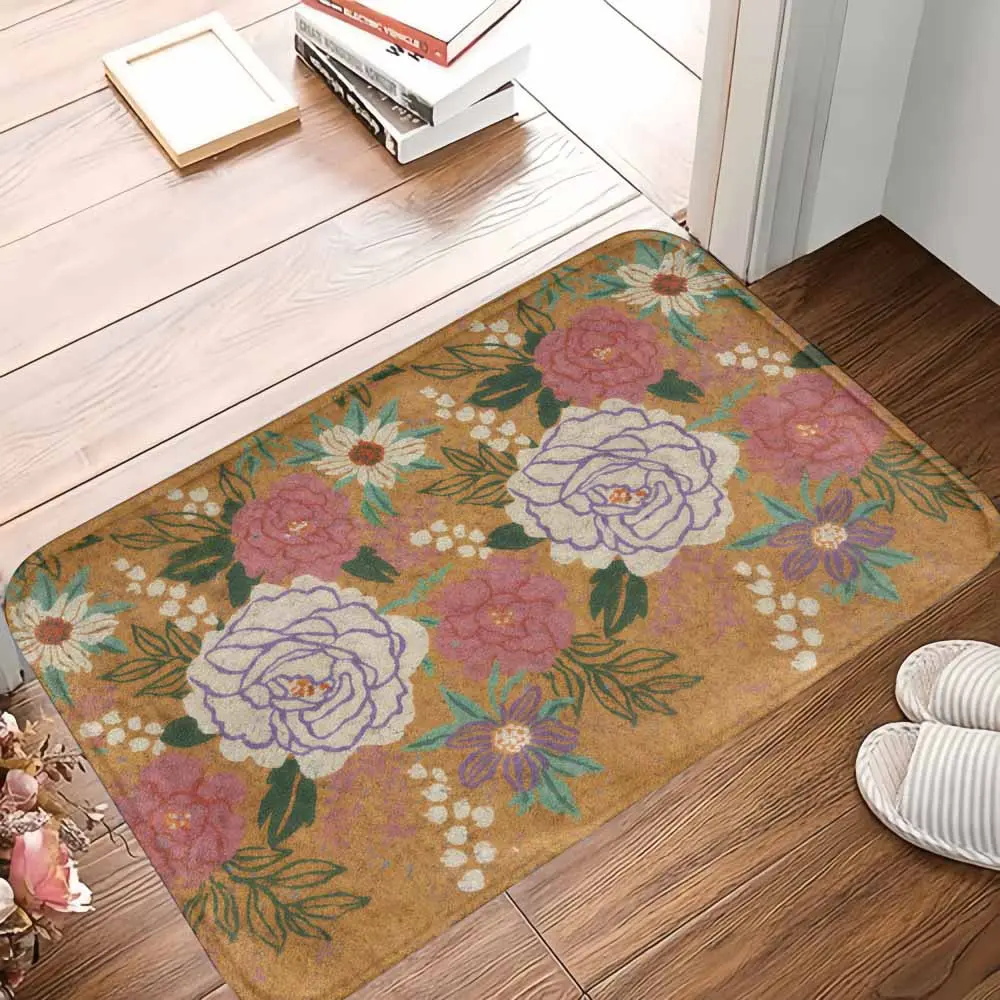 Vintage Floral Bloom Area Rug, Polyester Peony & Daisy Print, Soft Durable Anti-Slip Washable, Ideal for Living Room & Bedroom, Summerwins Housewarming Gift Indoor Home Decor, A
