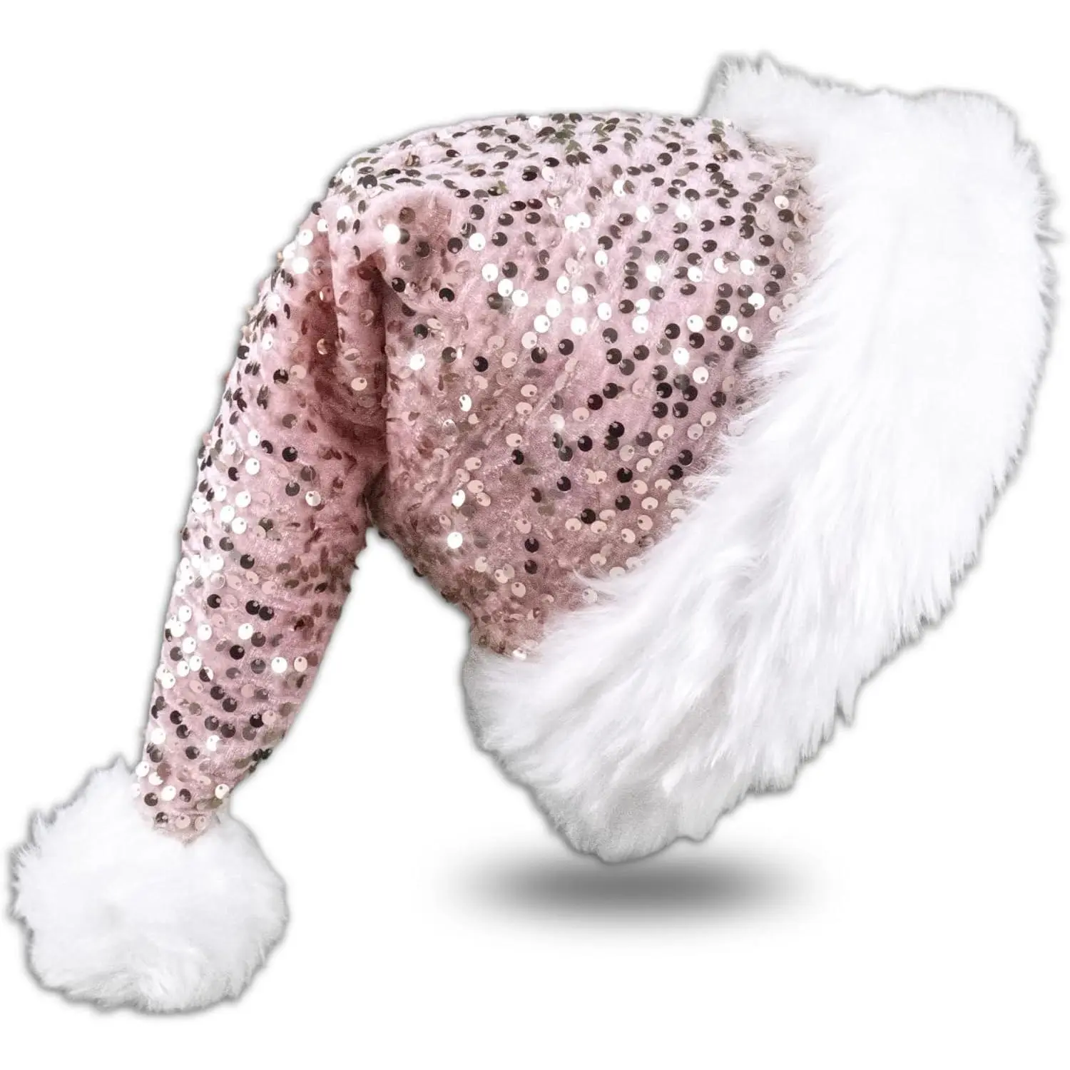 Sequin Santa Hat, Christmas Hats for Women or Men, Soft Adults Holiday Hat for Santa Claus  Year Party Supplies
