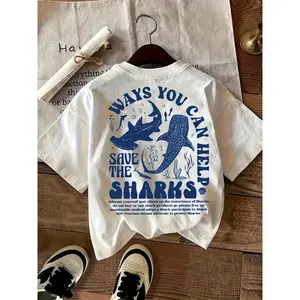 Women'S Casual And Comfortable Short-Sleeve T-Shirt with a Round Neck Featuring a Letter Shark Print
