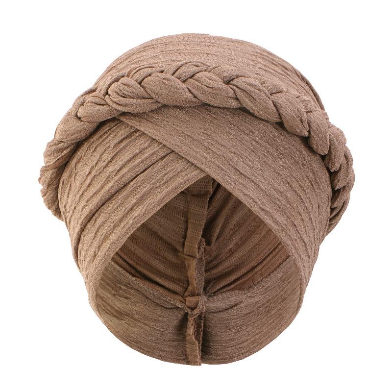 Fashion Braid Turban Hat, Solid Indian Style Pleated Bonnet for Women