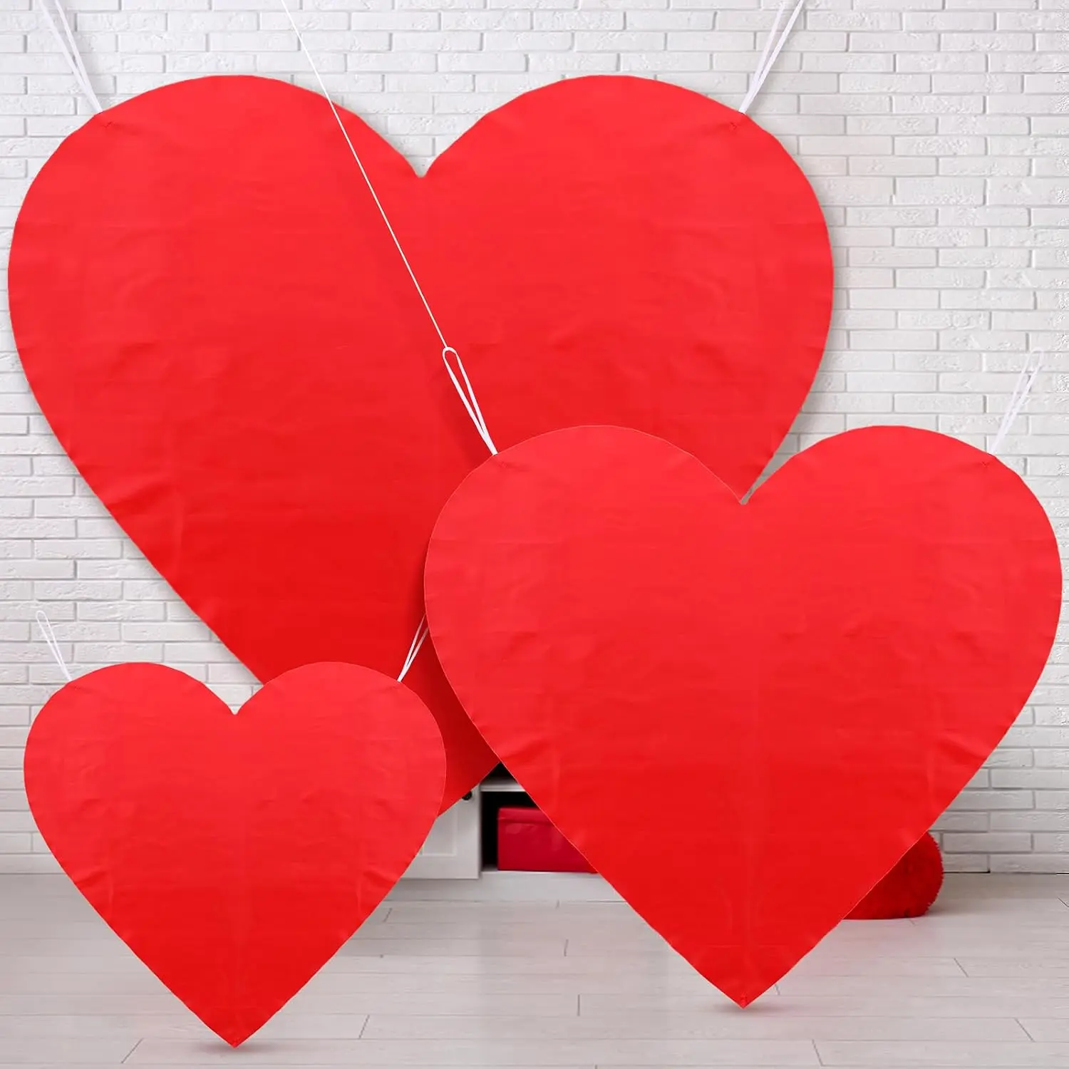 Hahafelt 3 Pcs Large Valentine's Day Heart Hanging Banner 23'' 35'' 47'' Large Hearts Shaped Outdoor Decorations Hanging Sign for Home, Wall, Door Hanger Decor(Red,Heart)