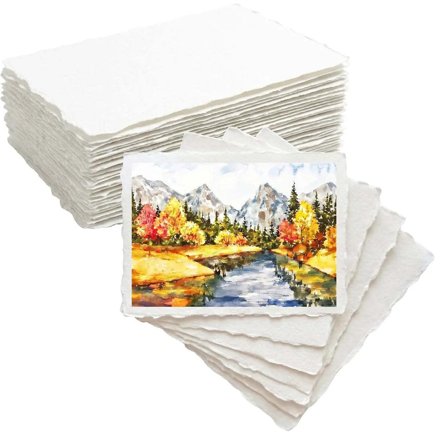 60 Sheets Deckled  Textured Watercolor Paper 5x7 Inch | 300 GSM/140lb Thick   Watercolor Paper for Watercolors, Wedding Invitations or Printing