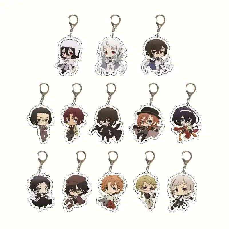 cartoon Nakajima Atsushi Dazai Osamu Bungo Stray Dogs Acrylic Keychain Student Bag Pendant Animation Peripherals Gifts