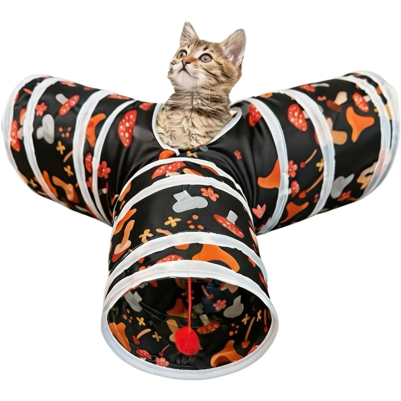 3 Way  Tunnel Collapsible Fun  Play Tube Toys for Cats, Kittens, Puppies & Rabbits - Portable Tunnel with  Ball for Indoor Play, Hideout & Exercise