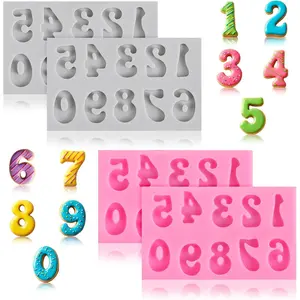 4pcs Number Chocolate Mold, 3D Number Silicone Mold, Fondant Molds for Cupcake Topper, Candy, Cake Decorating, Chocolate DIY Candy Making, Cupcake Mousse Dessert