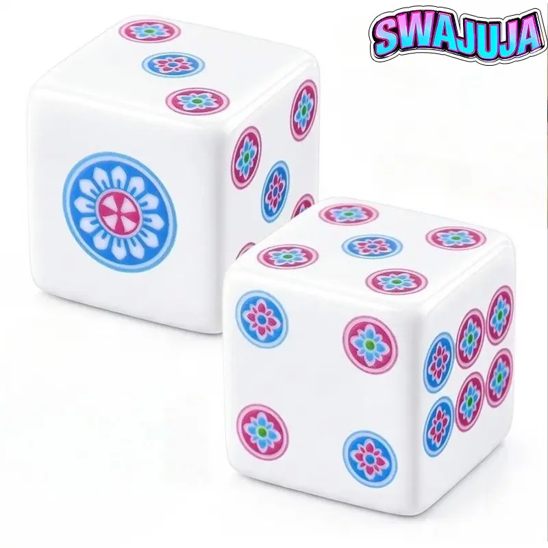 2 Pcs Mahjong Dice Set, 25 mm Acrylic Square Dice | D6 MahJong Dice 25mm,Classic Floral Pattern Dice, Floral Motifs for Traditional Chinese Mahjong Game，Smooth Handling Dice,Party Accessories, For Table Games